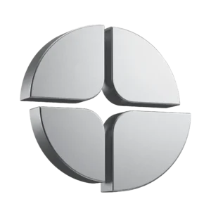Metallisches 3D-Logomark von Takoma Digital als modernes Symbol für Industrie, digitale Prozesse und technische Markenkommunikation