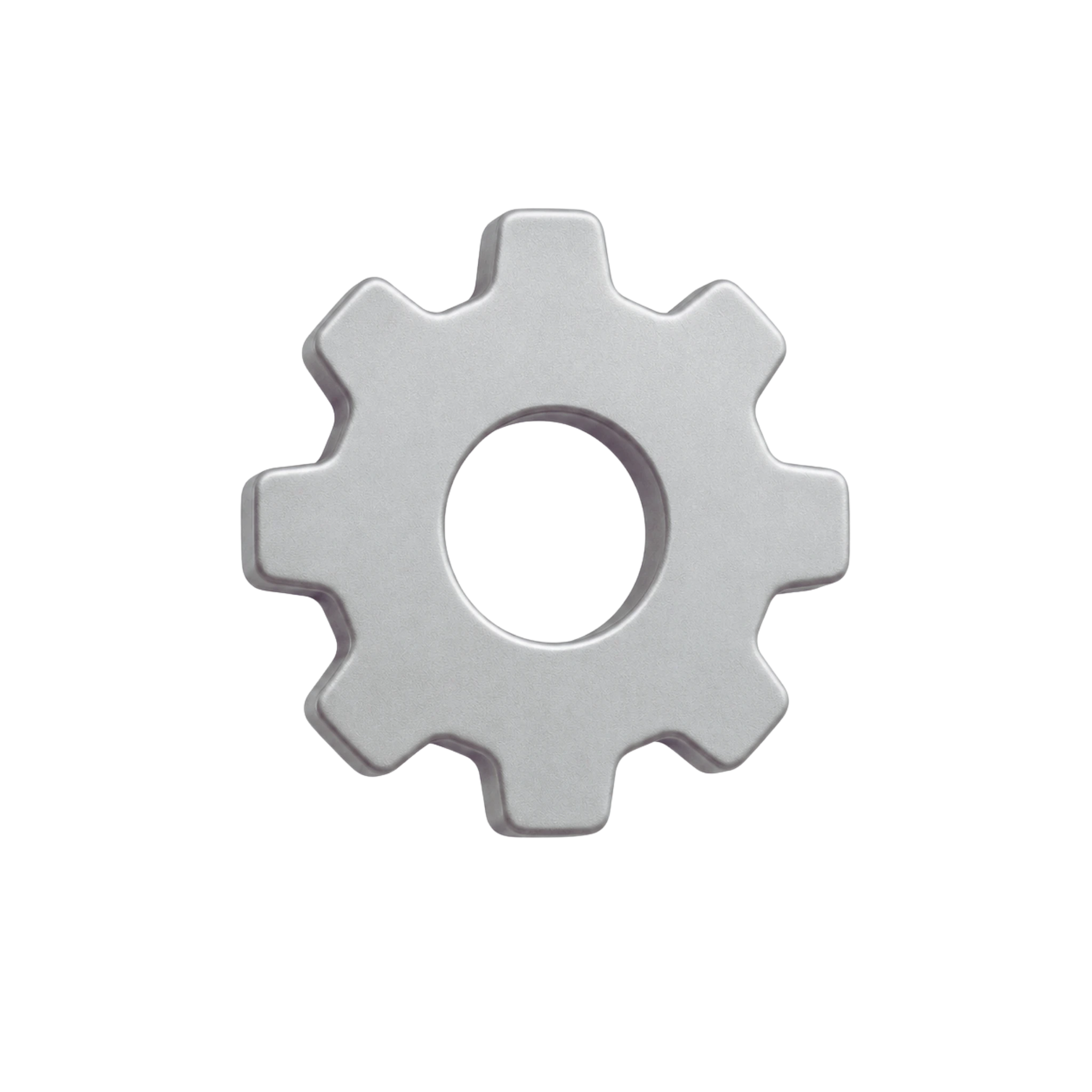 Metallisches 3D-Zahnrad-Icon als Symbol für Automatisierung, Prozesse und technische Systemlösungen