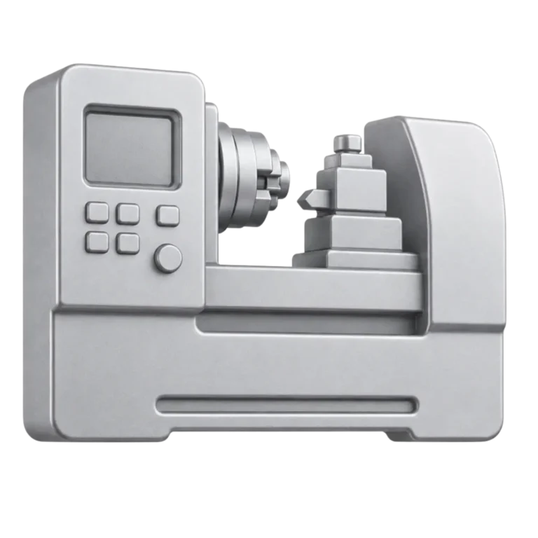 3D CNC-Drehmaschinen-Icon im minimalistischen Metallic-Stil für Industrie und Lohnfertigung