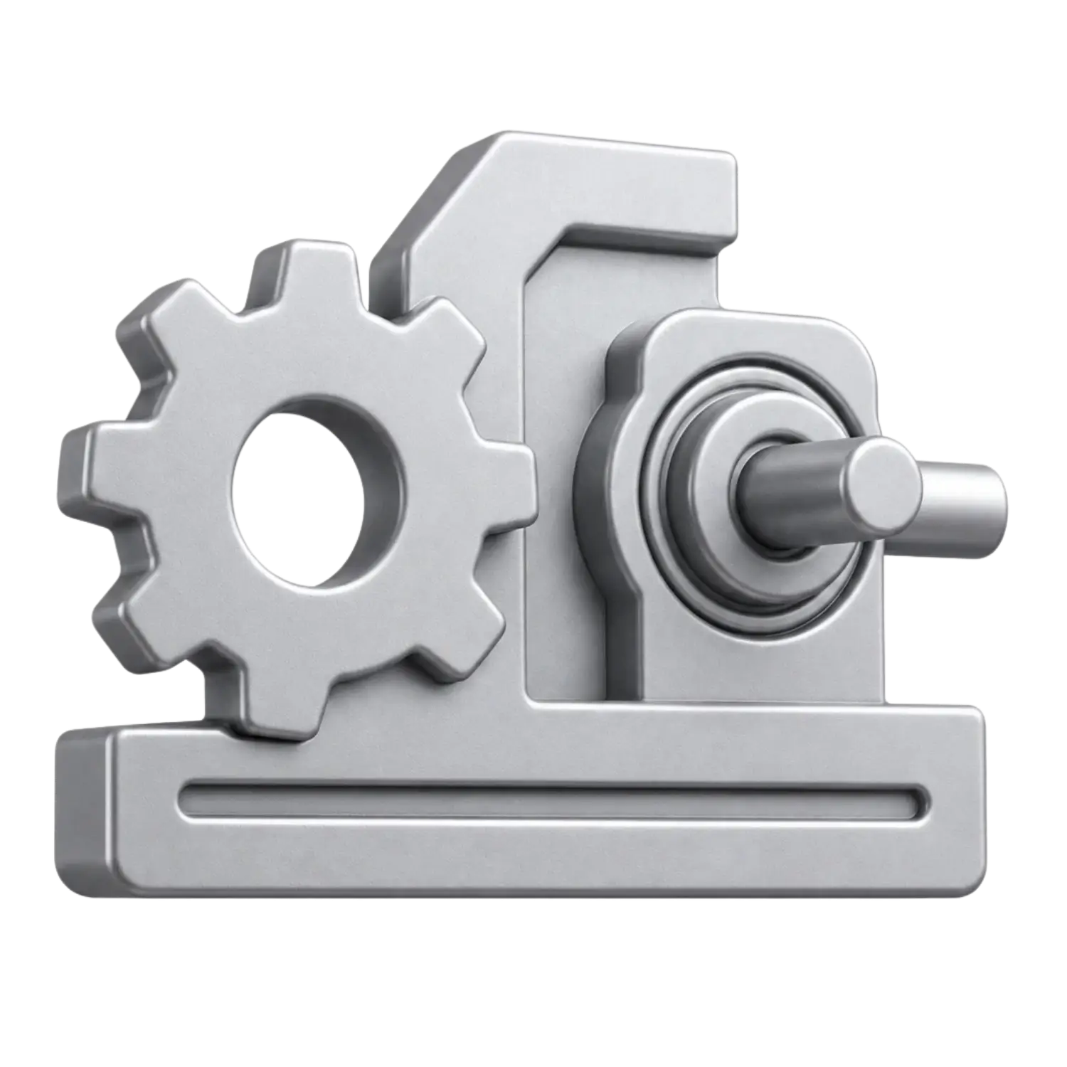 3D Maschinenbau-Icon mit Zahnrad und Antriebseinheit im minimalistischen Metallic-Stil